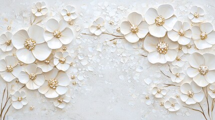 Wall Mural - White Floral  D Art Painting Abstract Background Texture