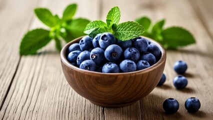 Wall Mural -  Fresh blueberries and mint leaves a perfect summer snack