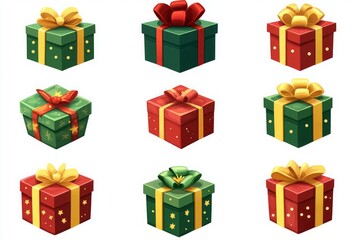 Wall Mural - A collection of christmas presents including a vector illustration of a christmas gift box.