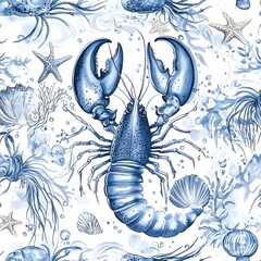 Wall Mural - Watercolor Sea Life Seamless Pattern