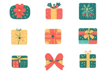 Wall Mural - A collection of christmas presents including a vector illustration of a christmas gift box.