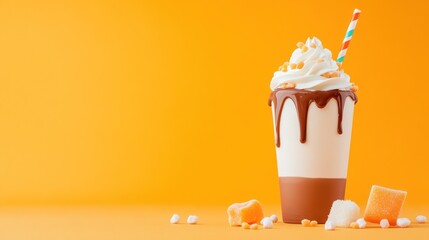 Delicious brightly colored ice cream on a orange background.