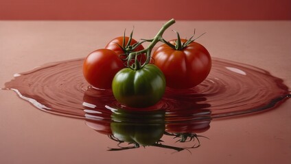 Wall Mural - A close up of four tomatoes on a table