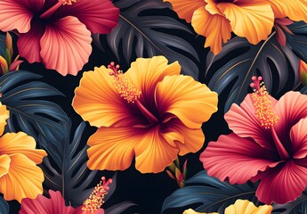 Sticker - Tropical Flowers seamless pattern