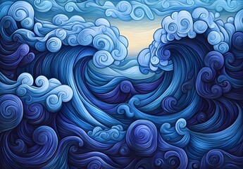 Canvas Print - Abstract Blue Swirling Waves