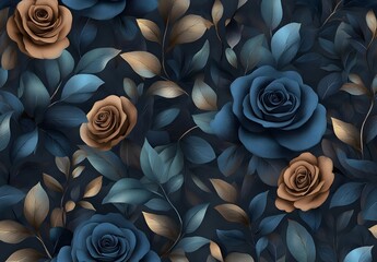 Wall Mural - Blue and Gold Floral Pattern