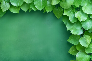 Wall Mural - fresh green leaves framing a textured backdrop in a nature-inspired setting during daylight
