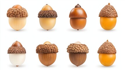 Sticker - Acorn Nut Set   Isolated White Background   Autumn Nature Harvest