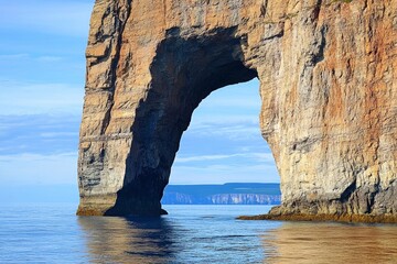 Wall Mural - Close view of the window, or natural arch, in perce rock.- ile bonaventure et du rocher-perce national park, perce, gaspe peninsula, quebec, canada, ai