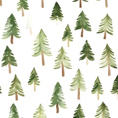 Watercolor Green Pine Tree Seamless Pattern