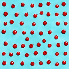 Wall Mural - Red Apples Pattern on Blue Background