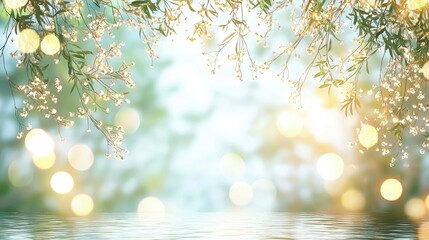 Canvas Print - Beautiful Blooming Flowers With Bokeh Background Reflection