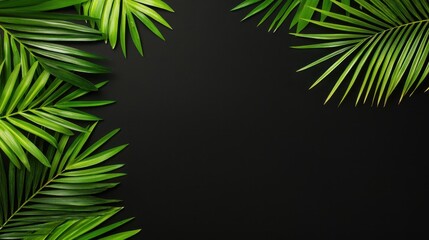 Poster - Green Palm Leaves on Black Background  Tropical Minimalist Design  Summer  Nature  Frame  Mockup