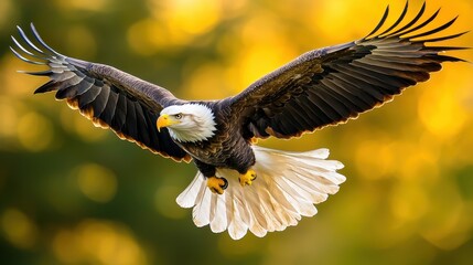 Sticker - Majestic Bald Eagle in Flight Against Golden Bokeh Background