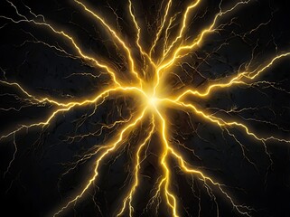 Poster - Yellow lightning on black background, lighting bolt on solid dark night wallpaper, graphical design