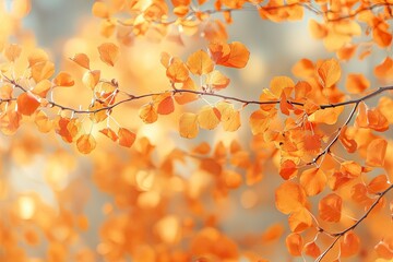 Wall Mural - Orange fall leaves in park, autumn natural background , ai