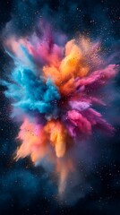 Explosion of colorful paint and smoke on solid dark background illustration