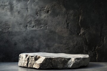 Stone, Rock Podium isolated on Dark cement Wall Studio light Backgrounds well stage stand Display products presentation, clipping paths , ai