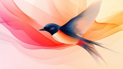 Wall Mural - A swallow rendered in Morphism style, showcasing smooth, abstract shapes and gradient colors.