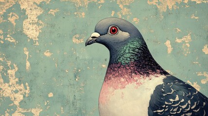 A pigeon illustrated with a textured pattern, emphasizing intricate surface details.