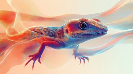 Wall Mural - A lizard depicted in Morphism style, using smooth gradients and abstract, flowing shapes.