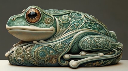 Wall Mural - A frog rendered in Art Nouveau style, with ornate, flowing lines and intricate patterns enhancing its natural form.