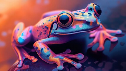 Wall Mural - A frog depicted in Morphism style, featuring smooth gradients and abstract shapes highlighting its unique body structure.