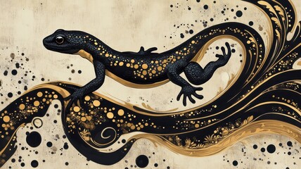 Wall Mural - A salamander depicted in Art Nouveau style, featuring elegant lines and intricate patterns that enhance its natural form.