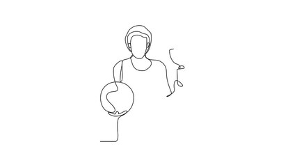 Wall Mural - Animated self drawing of the people hold the cup after winning competition video illustration. Sport themes design in simple continuous line video concept. Good asset for education purpose.