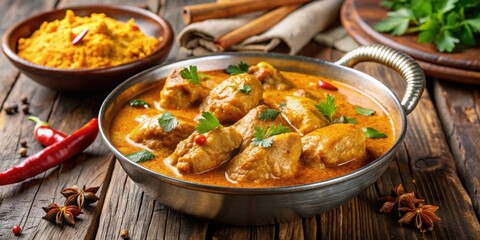 Wall Mural - Delicious Indian style chicken curry with fragrant spices and creamy sauce, chicken, curry, masala, Indian, cuisine, spicy