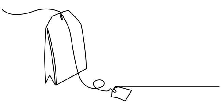 One continuous line drawing of paper tea bag. Hot herbal drink for morning routine and breakfast in simple linear style. Editable stroke. Doodle vector illustration, One continuous line drawing