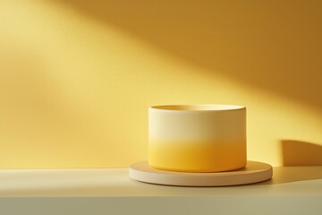 Poster - Empty cylinder podium on pastel yellow background for product placement