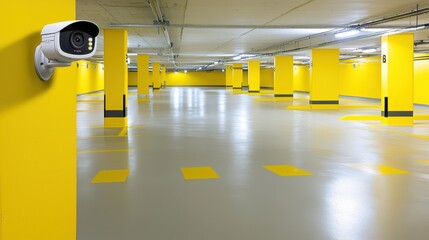 Sticker - Security Camera in Empty Underground Parking Garage