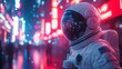 © วรวิทย์ ทรงพลยศ - Astronaut Exploring Futuristic Neon Lit City at Night