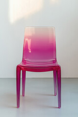 Poster - Modern pink plastic chair standing on grey floor