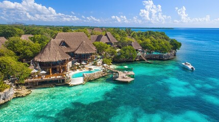 Wall Mural - Tropical Island Resort with Private Pool  Ocean View  and Boat