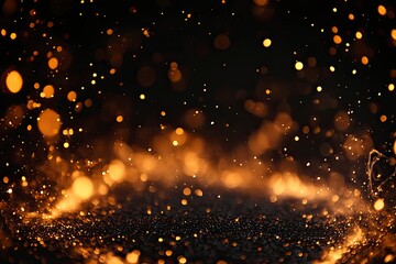 Wall Mural - Fire embers particles over black background. Fire sparks background. Abstract dark glitter fire particles lights from above and below, as a frame , ai