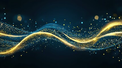 Poster - Abstract Blue and Gold Glittering Wave Background