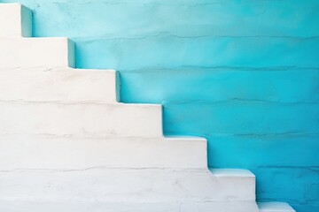 Poster - White staircase leading up against a bright blue wall