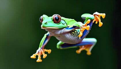 Energetic leap of a green frog in its natural habitat