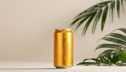 Wall Mural - Refreshing carbonated drink cans displayed on a light backdrop for mockup design