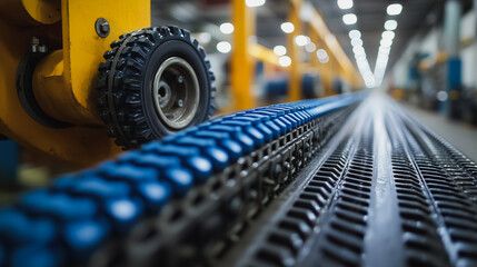 Poster - A conveyor belt with blue and black tires