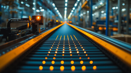 Poster - A conveyor belt with a yellow light on it