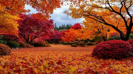 Wall Mural - Vibrant Autumn Foliage in Japanese Garden