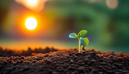 Wall Mural - Sun-kissed seedlings thriving in rich soil at dawn