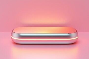 Poster - Empty glowing rounded platform displaying product on pink background