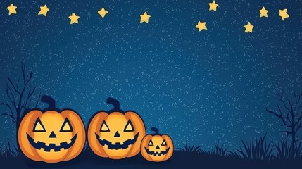 Sticker - Halloween Jack o  Lantern Pumpkins Night Sky Stars Background