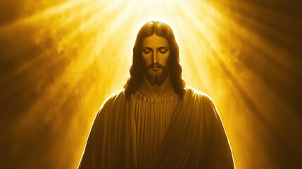 Poster - Jesus Christ Portrait with Golden Light Rays