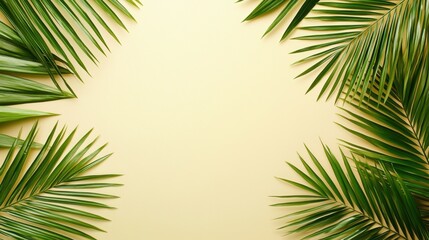 Canvas Print - Palm Leaves Frame on Yellow Background   Tropical Summer Border