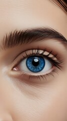 Close-up photo of a human eye with blue iris on a light background, reflecting a concept of beauty and detail. Generative AI (20)